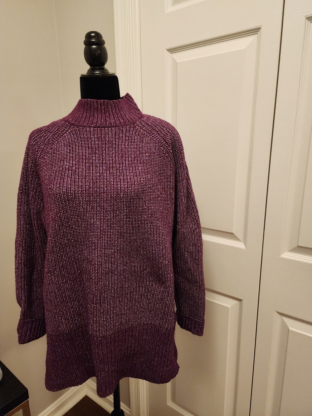 Nina Leonard Marled Purple Mock Neck Knit Sweater
